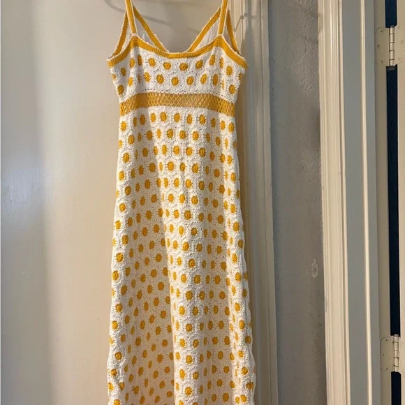 Tory Burch White and Yellow Crochet Midi Dress - Picture 2 of 7